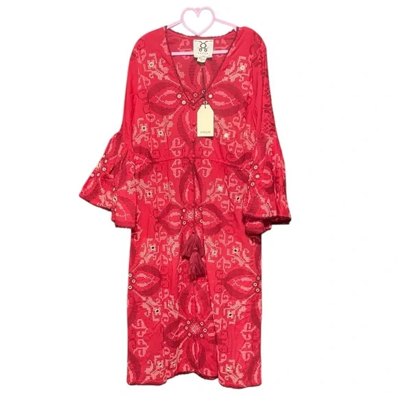 Figue Minette Cross-Stitch Embroidered Midi Dress Size M Festive Occasion
